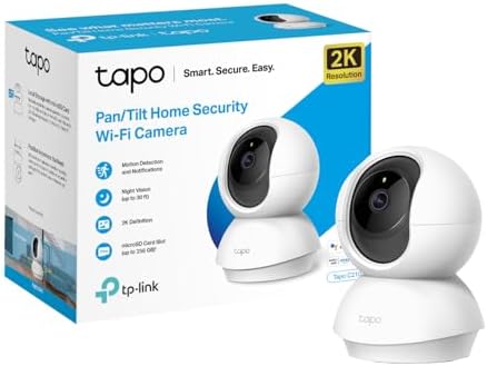 TP-Link 普联 Tapo Pan/Tilt 智能摄像头，室内闭路电视，360° 旋转视图，可与 Alexa 和 Google Home 配合使用，无需集线器，3MP（2304 × 1296）高清，夜视，SD 存储（Tapo C210）